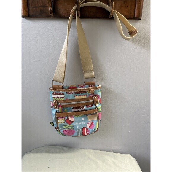 Lily Bloom Cupcakes Print Nylon Adjustable Strap Zip Pocket Crossbody Handbag - Picture 1 of 5